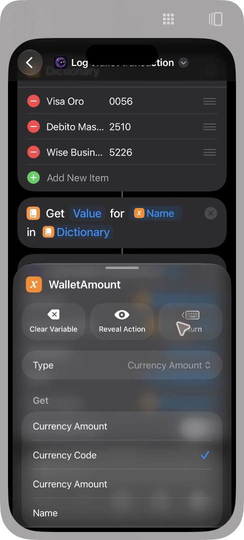 Propiedad Currency Code marcada en WalletAmount